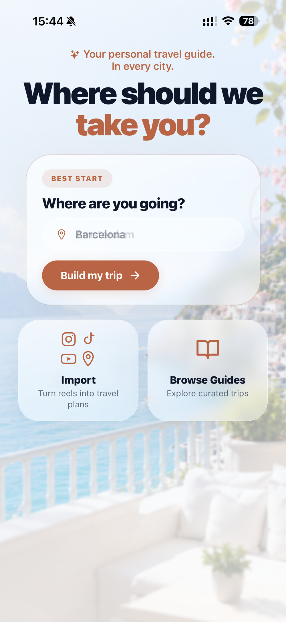Placeful Trips home screen — Where should we take you?